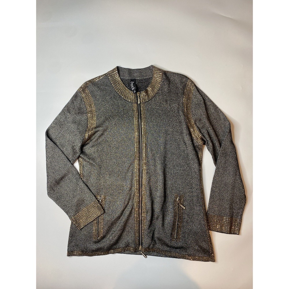Berek Jacket Women's XL Fancy Black Gold Embellished Jeweled Zip Bedazzled